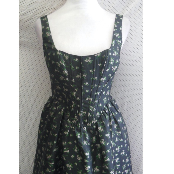 NEW LULUS Black CELINE Floral CORSET Square Neck COCKTAIL Midi DRESS S - Picture 8 of 16